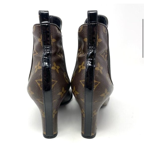 Louis Vuitton Monogram Revival Heel Ankle Boots Canvas Leather Brown Black EU 37 - Picture 5 of 8